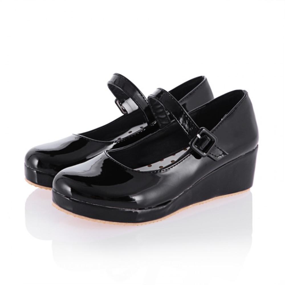 Black Patent Glossy Platforms Wedges Mary Jane Flats Shoes ...