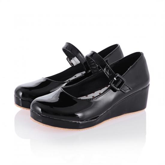 Black Patent Glossy Platforms Wedges Mary Jane Flats Shoes Mary Jane Zvoof