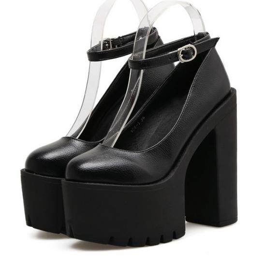 Black Punk Rock Thick Chunky Sole High Heels Mary Jane Shoes Mary Jane Zvoof