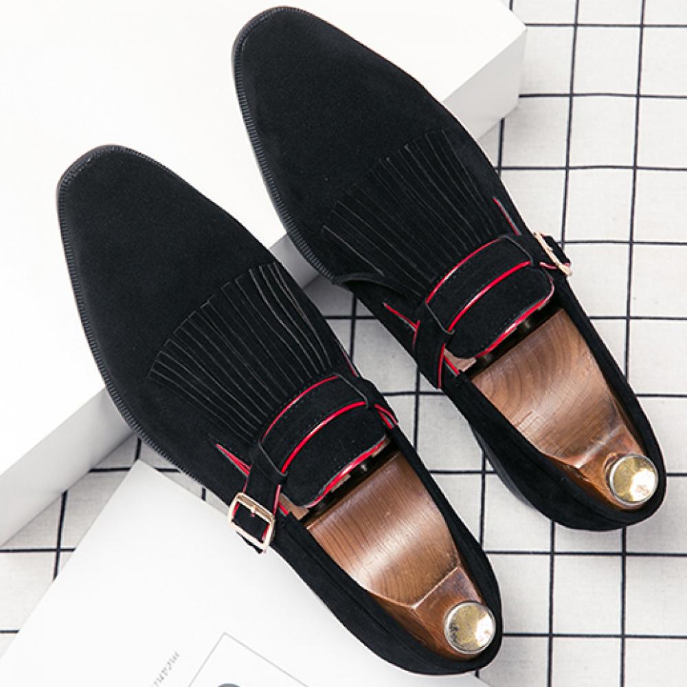 Black Red Suede Fringes Mens Loafers Prom Flats Dress Shoes ...