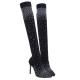 Black Rhinestones Bling Long Knee Stockings Pointed Head High Stiletto Heels Boots High Heels Zvoof