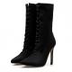 Black Satin Lace Up Funky Punk Rock Pointed Head High Stiletto Heels Boots High Heels Zvoof