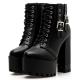 Black Side Buckles Chunky Block Sole Ankle High Heels Boots Shoes Platforms Zvoof