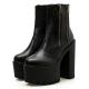 Black Side Zippers Chunky Block Sole Ankle High Heels Boots Shoes Platforms Zvoof