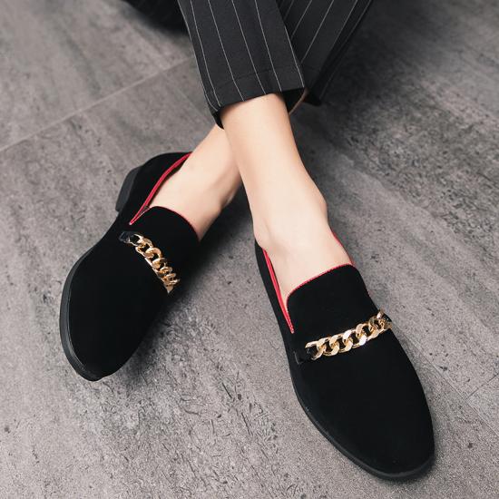 Black Suede Gold Chain Mens Loafers Prom Flats Dress Shoes ...