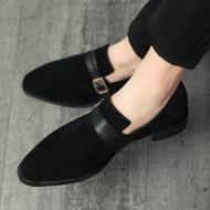Black Suede Monk Strap Mens Loafers Prom Flats Dress Shoes