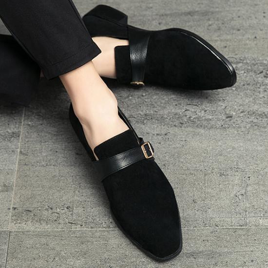 Black Suede Monk Strap Mens Loafers Prom Flats Dress Shoes ...