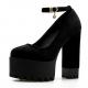 Black Velvet Punk Rock Thick Chunky Sole High Heels Mary Jane Shoes Mary Jane Zvoof