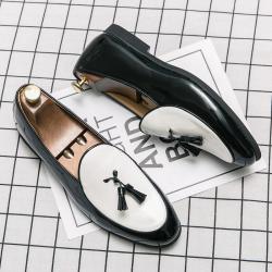 Black White Glossy Patent Tassels Mens Loafers Prom Flats Dress Shoes