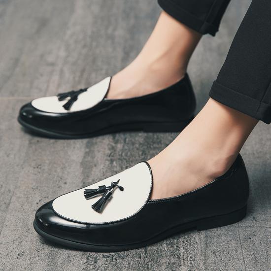 Black White Glossy Patent Tassels Mens Loafers Prom Flats Dress Shoes Oxfords Zvoof