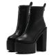 Black Zipper Funky Chunky Block Sole Ankle High Heels Boots Shoes Platforms Zvoof