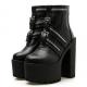 Black Zippers Buckles Chunky Block Sole Ankle High Heels Boots Shoes Platforms Zvoof