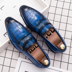 Blue Croc Gold Wingtip Mens Loafers Prom Flats Dress Shoes