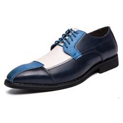 Blue White Patchy Lace Up Oxfords Prom Flats Dress Shoes