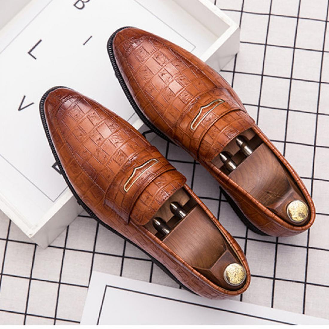 Brown Croc Gold Wingtip Mens Loafers Prom Flats Dress Shoes ...