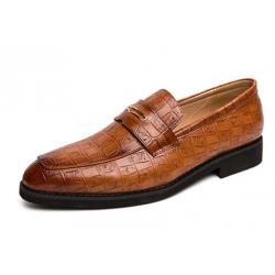 Brown Croc Gold Wingtip Mens Loafers Prom Flats Dress Shoes