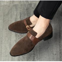 Brown Suede Monk Strap Mens Loafers Prom Flats Dress Shoes