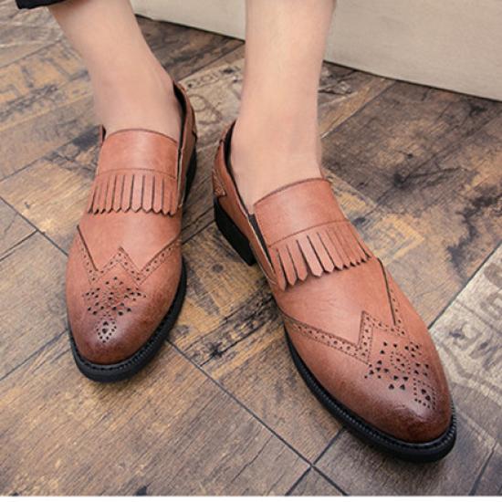 Brown Vintage Fringes Baroque Mens Loafers Prom Flats Dress Shoes Loafers Zvoof