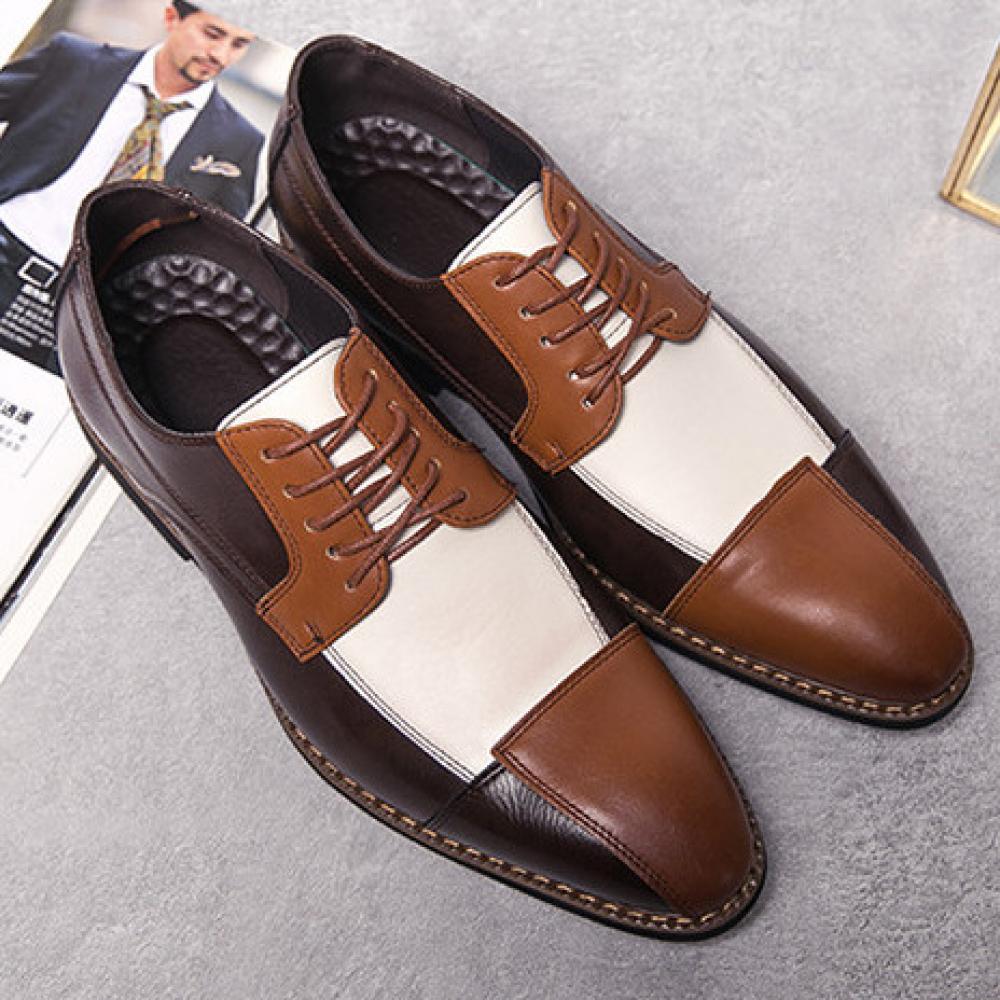 Brown White Patchy Lace Up Oxfords Prom Flats Dress Shoes ...