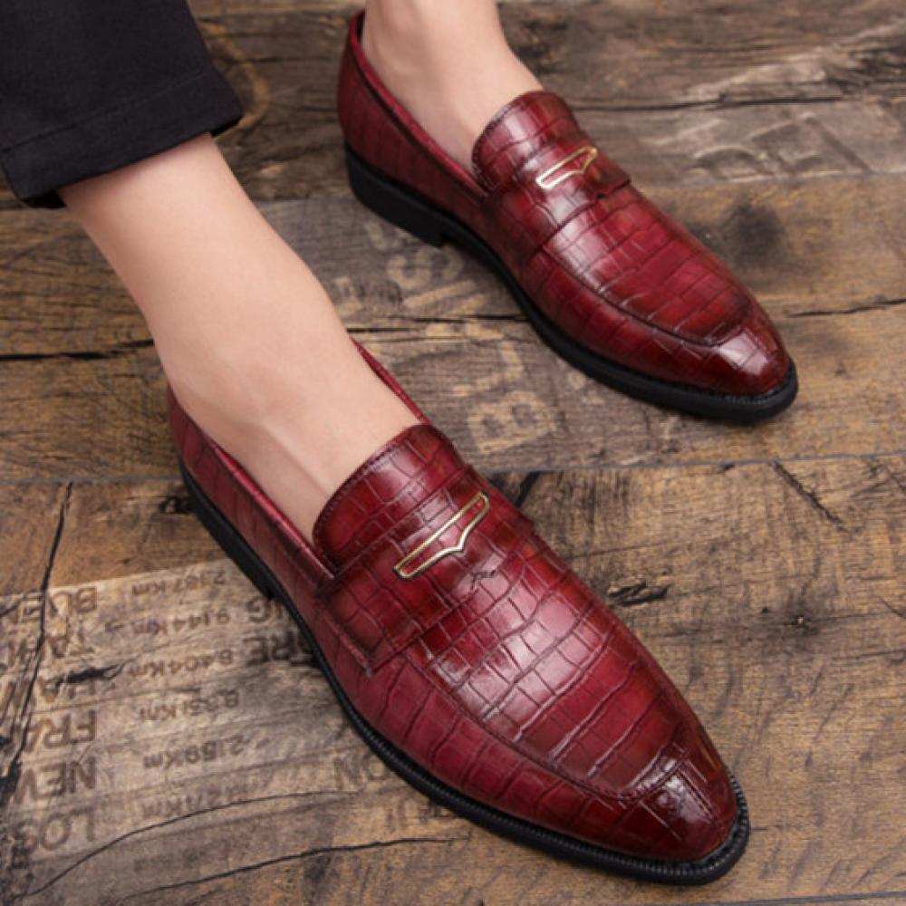 Burgundy Croc Gold Wingtip Mens Loafers Prom Flats Dress 3167