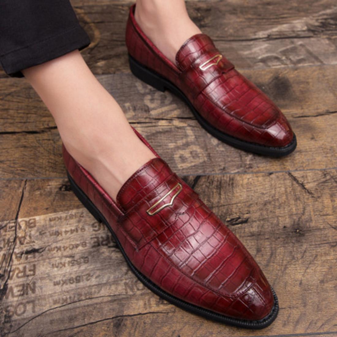 Burgundy Croc Gold Wingtip Mens Loafers Prom Flats Dress 7087