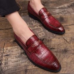 Burgundy Croc Gold Wingtip Mens Loafers Prom Flats Dress Shoes