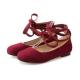 Burgundy Suede Strappy Ankle Lace Up Ballets Flats Mary Jane Shoes Mary Jane Zvoof