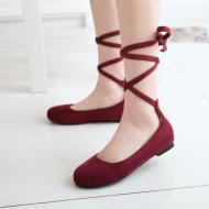 Burgundy Suede Strappy Ankle Lace Up Ballets Flats Mary Jane Shoes