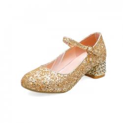 Gold Glitters Bling Party Wedding Bridal Mary Jane Heels Shoes