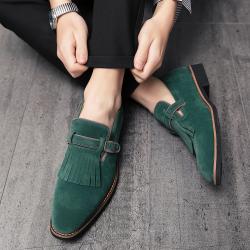 Green Suede Fringes Mens Loafers Prom Flats Dress Shoes