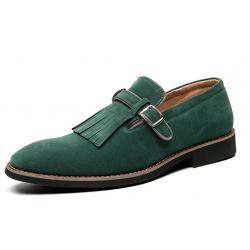 Green Suede Fringes Mens Loafers Prom Flats Dress Shoes