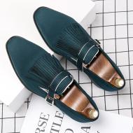 Green Teal Suede Fringes Mens Loafers Prom Flats Dress Shoes
