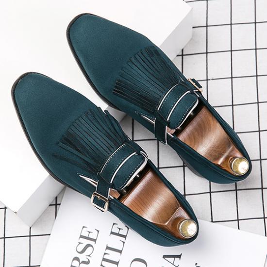 Green Teal Suede Fringes Mens Loafers Prom Flats Dress Shoes Loafers Zvoof