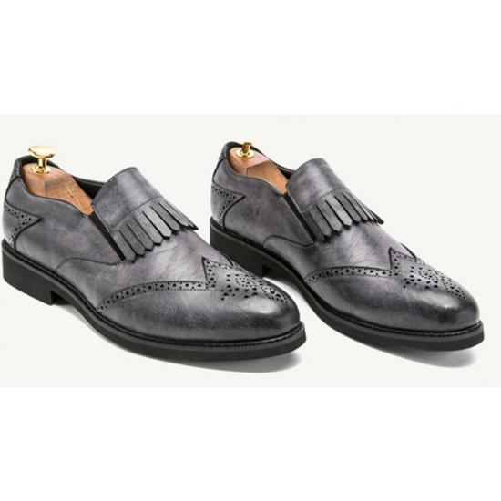 Grey Vintage Fringes Baroque Mens Loafers Prom Flats Dress Shoes Loafers Zvoof