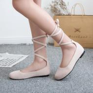 Khaki Beige Suede Strappy Ankle Lace Up Ballets Flats Mary Jane Shoes