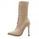 Khaki Satin Lace Up Funky Punk Rock Pointed Head High Stiletto Heels Boots High Heels Zvoof