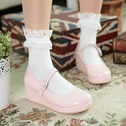 Pink Patent Glossy Platforms Wedges Lolita Mary Jane Flats Shoes