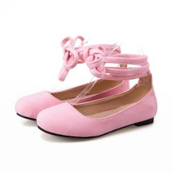 Pink Suede Strappy Ankle Lace Up Ballets Flats Mary Jane Shoes