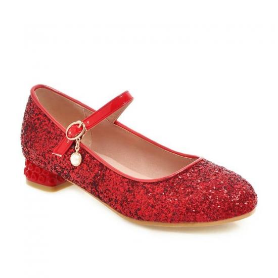 Red Glitters Bling Party Wedding Bridal Mary Jane Flats Shoes Mary Jane Zvoof