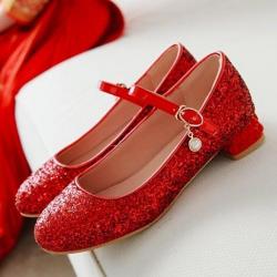 Red Glitters Bling Party Wedding Bridal Mary Jane Flats Shoes
