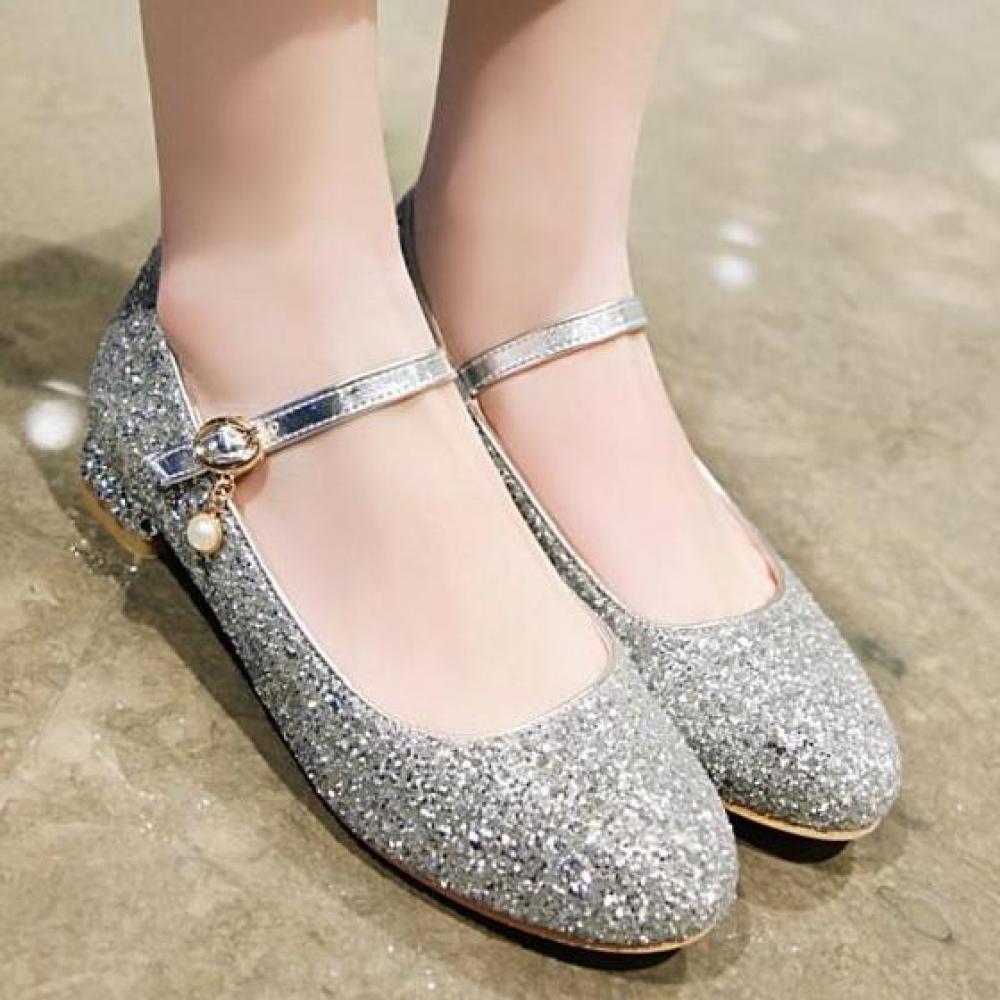 Silver Glitters Bling Party Wedding Bridal Mary Jane Flats ...