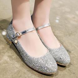 Silver Glitters Bling Party Wedding Bridal Mary Jane Flats Shoes