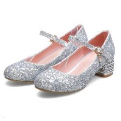 Silver Glitters Bling Party Wedding Bridal Mary Jane Heels Shoes
