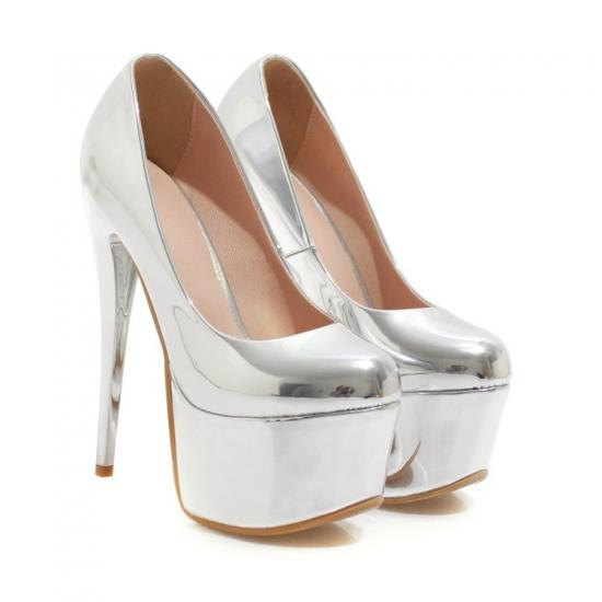 Silver Metallic Mirror Platforms Bridal Stiletto Super High Heels Shoes Super High Heels Zvoof