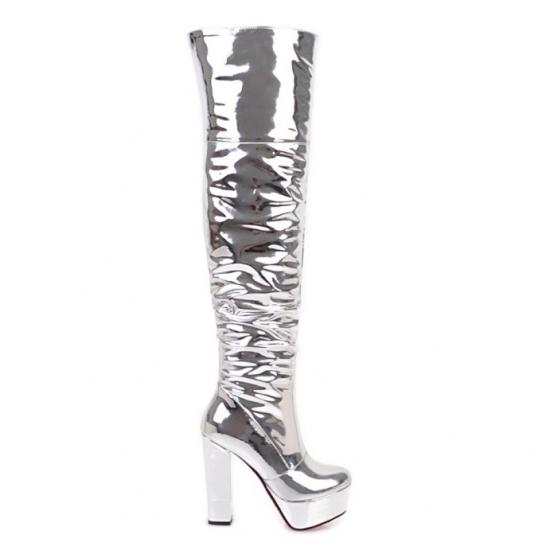 Silver Mirror Thigh High Long Over The Knee Platforms Super ...