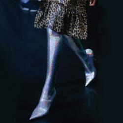 Silver Sequins Holographic Thigh Long Over  Knee Pointed Head High Stiletto Heels Stage Boots