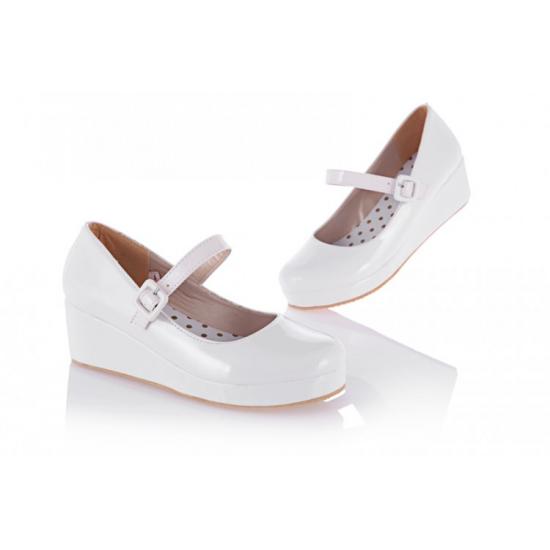 White Patent Glossy Platforms Wedges Mary Jane Flats Shoes Mary Jane Zvoof