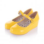 Yellow Patent Glossy Platforms Wedges Lolita Mary Jane Flats Shoes