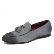 Grey Suede Tassels Mens Business Prom Loafers Dress Shoes
