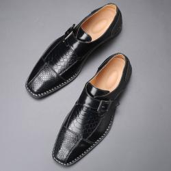 Black Blunt Buckle Monk Strap Classy Mens Loafers Dress Shoes